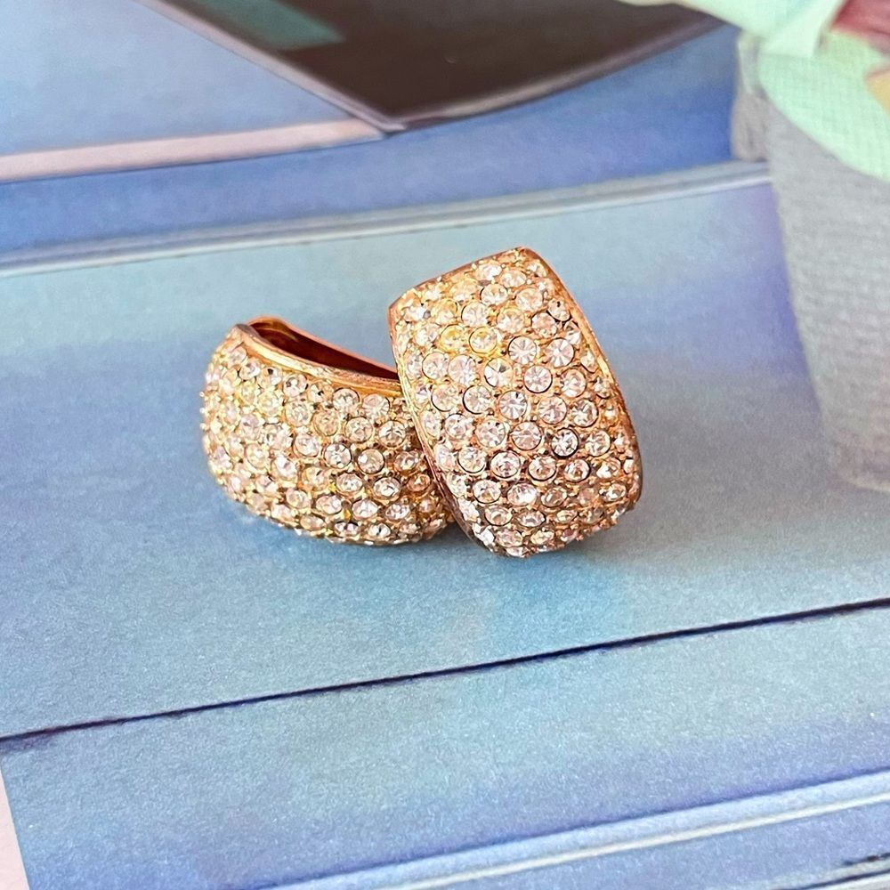 Roman Gold Crystal Pave Clip Earrings